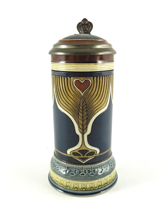 Mettlach, Villeroy and Boch, a half litre stein, incised Jugendstil wheat and heart design - Image 3 of 7