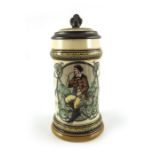 R Buch for Mettlach, Villeroy and Boch, a half litre stein, transfer printed smoking soldier