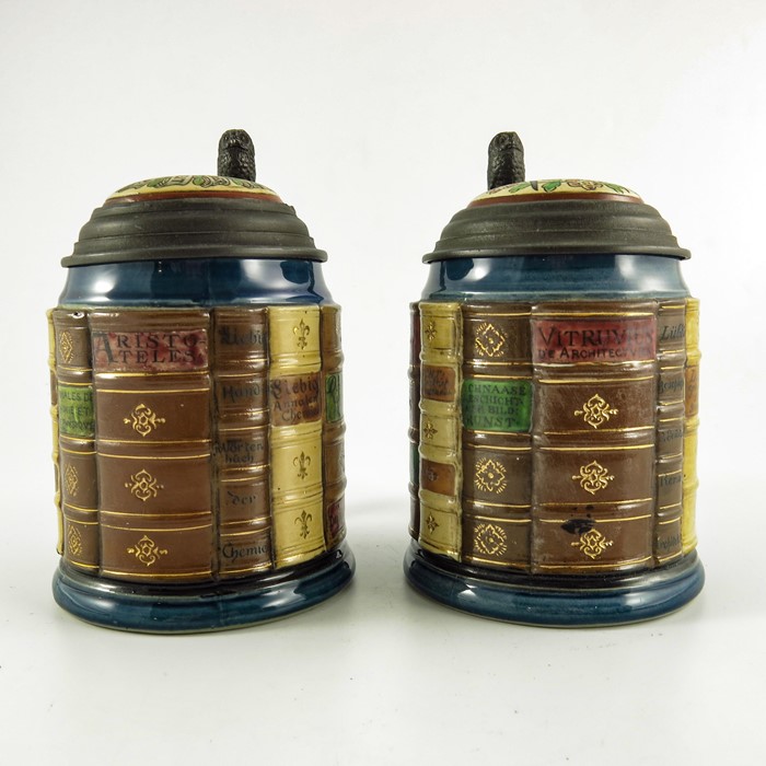 Mettlach, Villeroy and Boch, two half litre book steins, incised and relief moulded Natural Sciences - Image 3 of 9