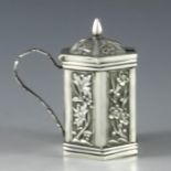 Wang Hing, Hong Kong circa 1900, a Chinese Export silver mustard pot, hexagonal section, cast and ch