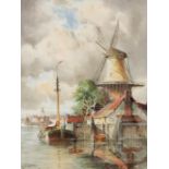 Louis Van Staaten (1836-1909), Dutch River Scenes, three watercolours