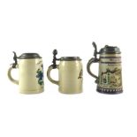 Three half and 0.4 litre steins, including printed and painted, Lederer Brau