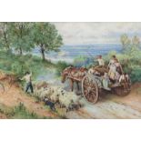 Myles Birket Foster RWS (1825-1899), Horse and Cart Passing a Shepherd
