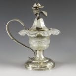 Unknown, Amsterdam 1848, a Dutch silver and glass mustard pot, the hobnail cut body with denticulate