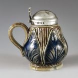 Frank Butler for Doulton Lambeth, Robert Hennell IV, London 1872, a silver mounted stoneware mustard