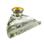 An Art Deco German glass, silver and enamelled inkwell