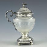 Claude Roussel and Gregoire & Cordonnier, Paris circa 1865, a French silver and glass mustard pot, u