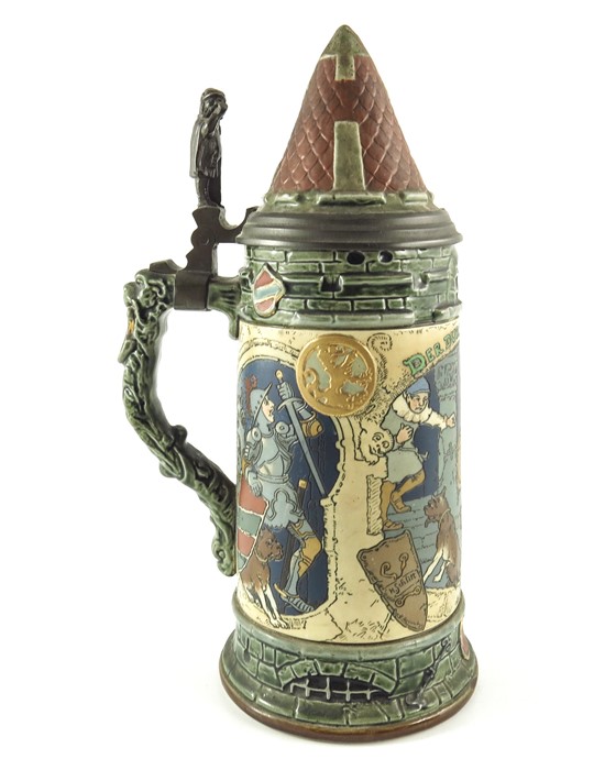 Heinrich Schlitt for Mettlach, Villeroy and Boch, a litre stein, incised Thirsty Knight - Image 6 of 6