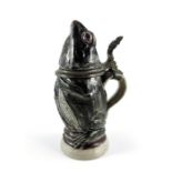 A German salt glazed stoneware novelty character stein, modelled as a frog