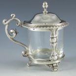 Emile Hugo, Paris circa 1860, a French silver mustard pot, cylindrical form with two cast baluster p
