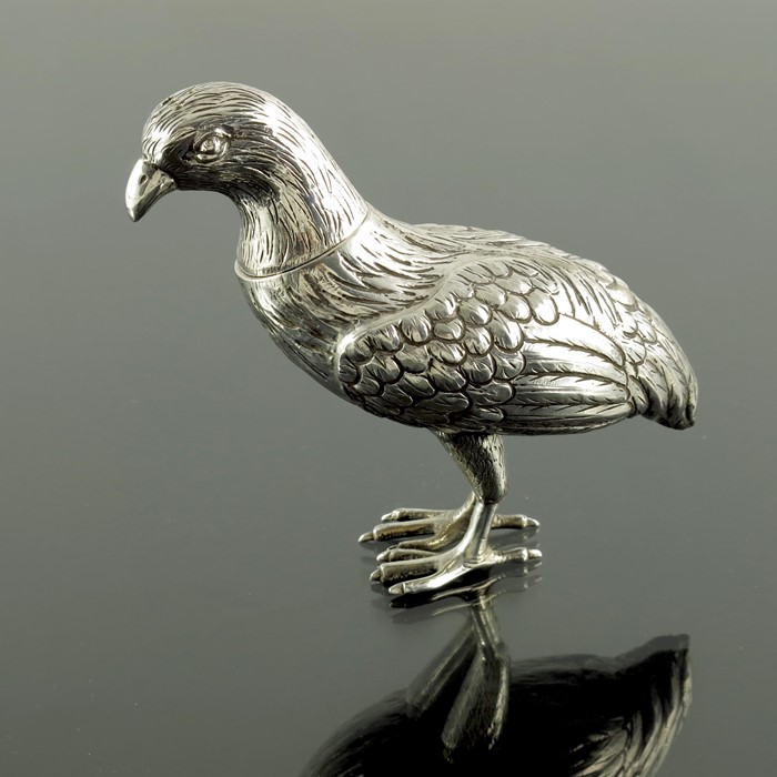 A Victorian novelty silver bird pepper pot, Martin Sugar