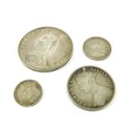 Victoria, Crown 1887, Florin 1849, SIxpence 6d 1887, Threepence 3d 1887 (4)
