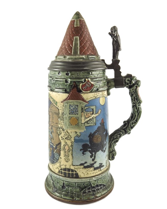 Heinrich Schlitt for Mettlach, Villeroy and Boch, a litre stein, incised Thirsty Knight - Image 3 of 6