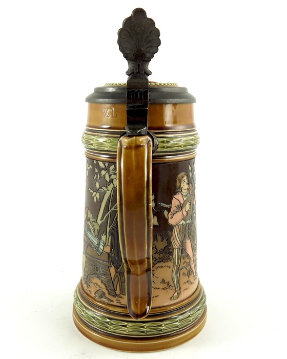 Christian Warth for Mettlach, Villeroy and Boch, a half litre stein, incised forest drinkers - Image 5 of 7