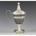 Nathan and Hayes, Chester 1910, an Edwardian silver mustard pot, in the Neoclassical style, pedesta,