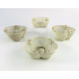 Four Belleek Three- Strand Trefoil Shape Baskets