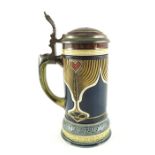 Mettlach, Villeroy and Boch, a half litre stein, incised Jugendstil wheat and heart design