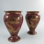 Daisy Makeig Jones for Wedgwood, a pair of dragon lustre vases