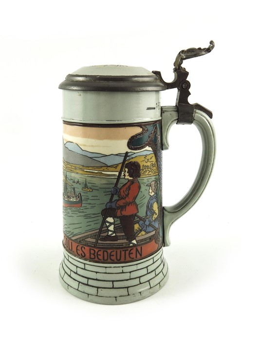 Mettlach, Villeroy and Boch, a half litre stein, incised Loreley River Scene