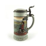 Mettlach, Villeroy and Boch, a half litre stein, incised Loreley River Scene