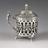Continental, Elly Isaac Miller, London import 1902, a silver mustard pot, cylindrical form, reticula