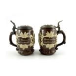 Mettlach, Villeroy and Boch, a pair of half litre steins, relief moulded and applied tree stump and