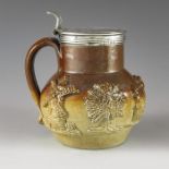 William Eaton, London 1832, a William IV silver mounted salt glazed stoneware mustard pot, relief mo