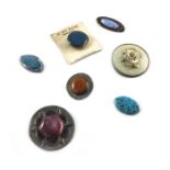 A collection of Ruskin cabochon and enamelled brooches