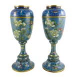 A pair of Chinese cloisonné enamelled pedestal vases, Qianlong style