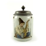 Mettlach, Villeroy and Boch, a half litre stein, incised and moulded tapestry of man with guitar