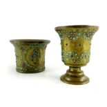 Two Persian gilt brass and jewelled vessels