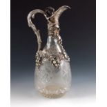 A Victorian silver and glass claret jug, George Emmerton, London 1860
