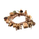 A 9 carat gold charm bracelet with various charms