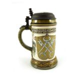 Mettlach, Villeroy and Boch, a half litre stein, incised Blacksmith emblems and arms