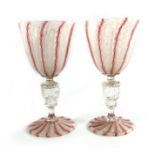 Two Venetian Facon de Venise latticino wine goblets