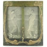 An Arts and Crafts carved wood double picture frame
