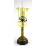 A 19th century straw opal glass oil lamp and shade