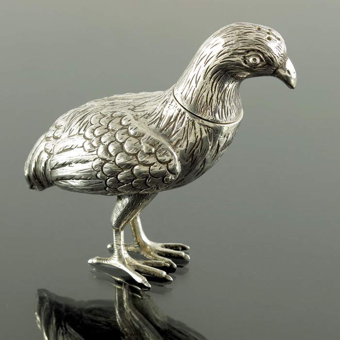 A Victorian novelty silver bird pepper pot, Martin Sugar - Image 6 of 6