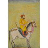 Persian School, Nobleman on Horseback, watercolour, 19cm x 12.5cm, framed