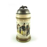 Mettlach, Villeroy and Boch, a half litre stein, transfer printed Lauenb. Jager Batallion Nr 9