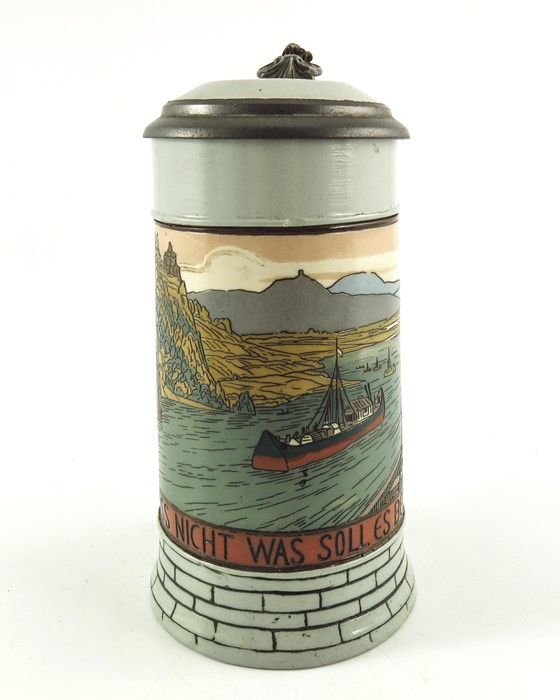 Mettlach, Villeroy and Boch, a half litre stein, incised Loreley River Scene - Image 3 of 7