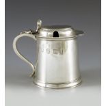 F T Ray and Co., London 1937, a George VI Britania silver mustard pot, conical mug form, cushion dom