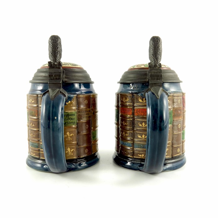 Mettlach, Villeroy and Boch, two half litre book steins, incised and relief moulded Natural Sciences - Image 5 of 9