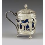 P M M, Paris 1789, a Louis XVI French silver mustard pot, cylindrical form, die stamped and reticula