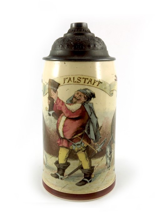 Mettlach, Villeroy and Boch, a half litre stein, printed under glaze with Falstaff