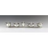 Five English silver mustard pots, with date marks from 1903 to 1916, various makers, Birmingham, She