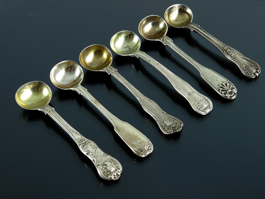 Six George IV and Victorian silver salt spoons