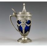 F L H, Germany circa 1890, a German silver mustard pot, urn form cast with swags and pilasters, on a