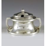 William Henry Leather, Birmingham 1926, an Arts and Crafts silver mustard pot, twin handled, squat w