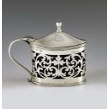 Henry Stafford, Sheffield 1901, an Edwardian silver mustard pot, straight sided oval form, reticulat